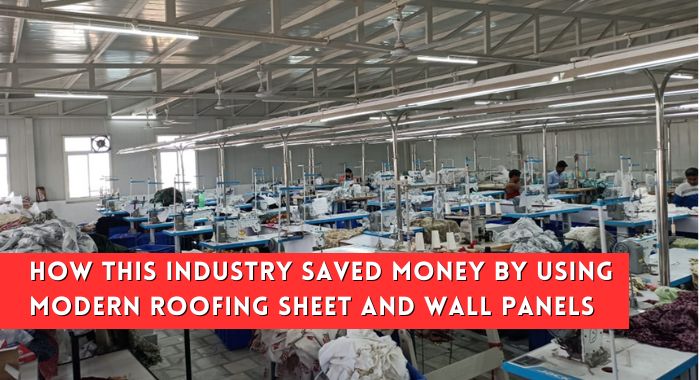 Garment factory where roof and walls are made of white-colored pronto roofing panelsfrom which lighting and fans are attached